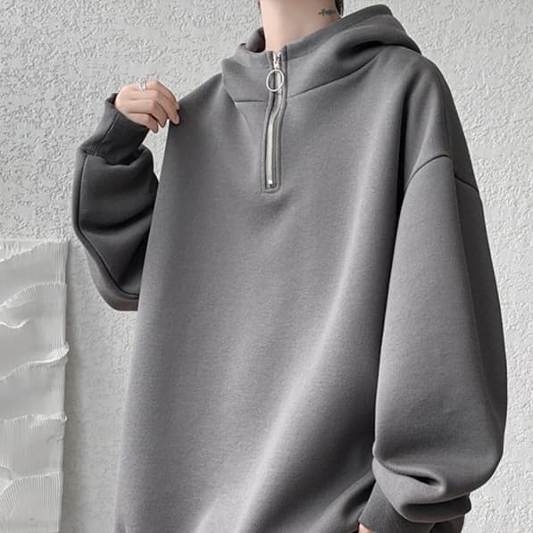 タートルネック メンズ 長袖 ゆったりハーフジップオーバーサイズパーカー M〜5XL 大きいサイズ ぽっちゃり対応