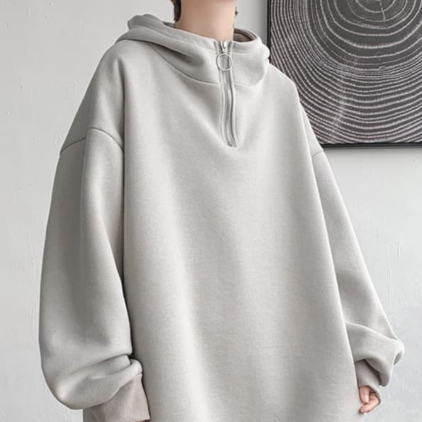 タートルネック メンズ 長袖 ゆったりハーフジップオーバーサイズパーカー M〜5XL 大きいサイズ ぽっちゃり対応
