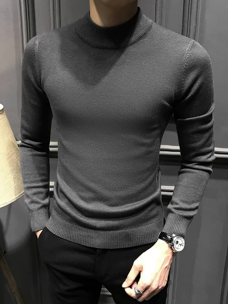 上質ニット素材のスリムフィットタートルネックシャツ メンズ 大きいサイズ M~4XL