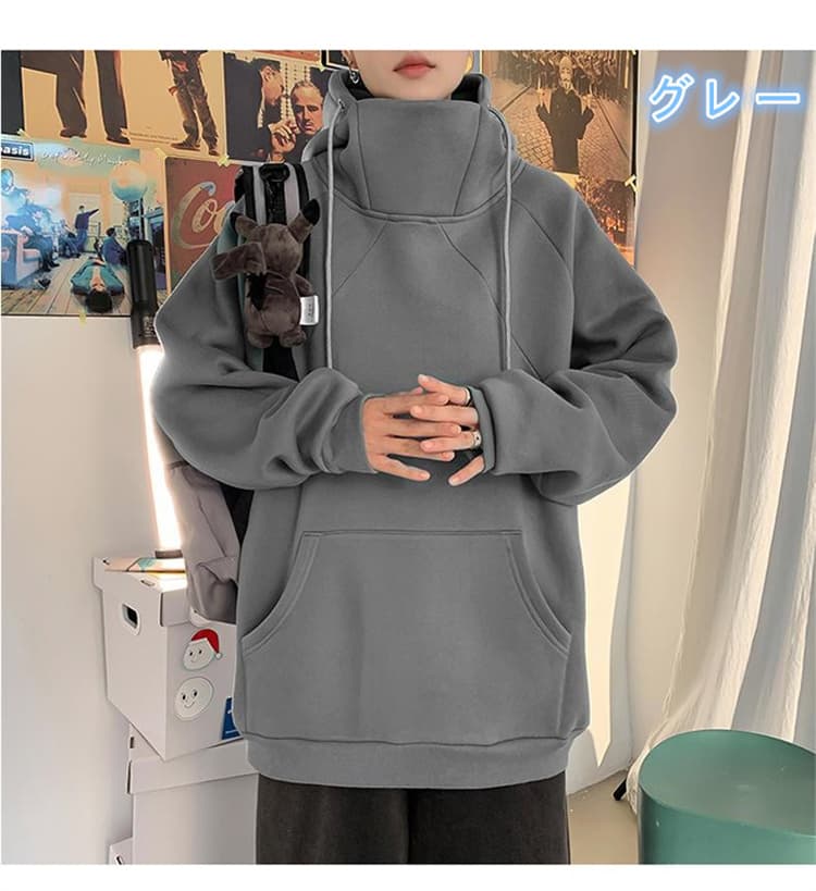 【メンズ ジャケット】秋冬人気 タートルネック風 厚手パーカー|裏起毛タイプあり・頭巾付き防寒極暖アウター neckty+