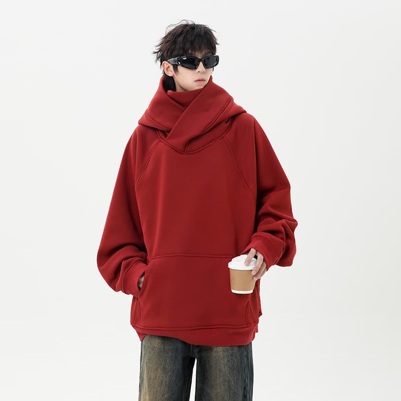 ボリュームネック裏起毛ゆったりパーカー メンズ S~3XL