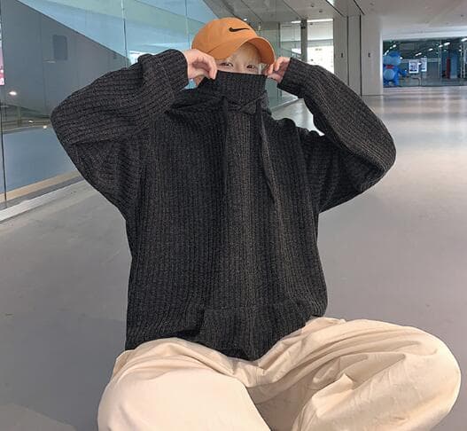 縦リブ編みゆったりシルエットタートルネックプルオーバー