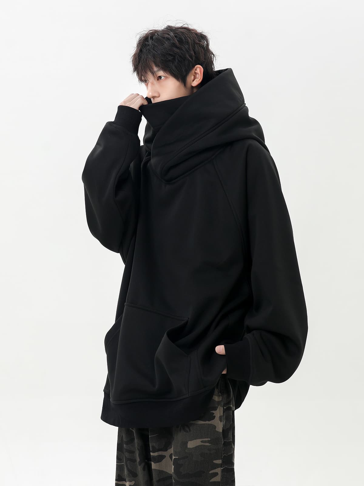 タートルネック メンズ 長袖 ハイネック大判パーカー M〜3XL
