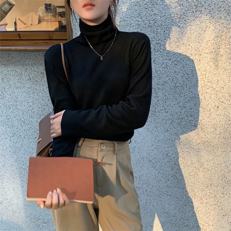 秋冬春対応タートルネックシャツ純色ニット長袖 タートルネック レディース 長袖