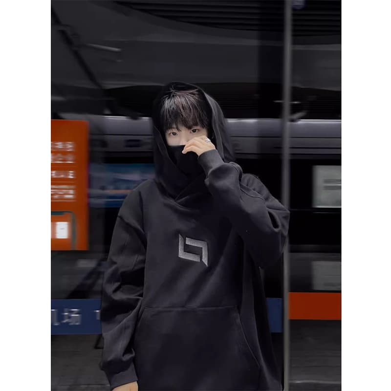 タートルネック メンズ 長袖 ハイネック幾何学ロゴパーカー M〜3XL