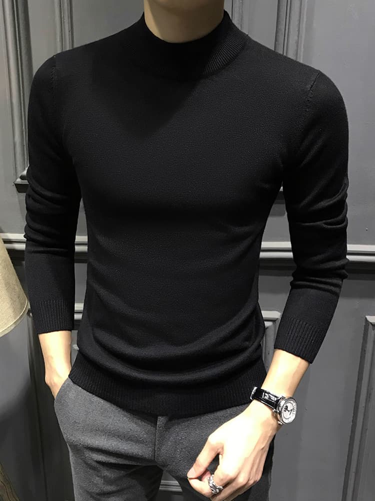 上質ニット素材のスリムフィットタートルネックシャツ メンズ 大きいサイズ M~4XL