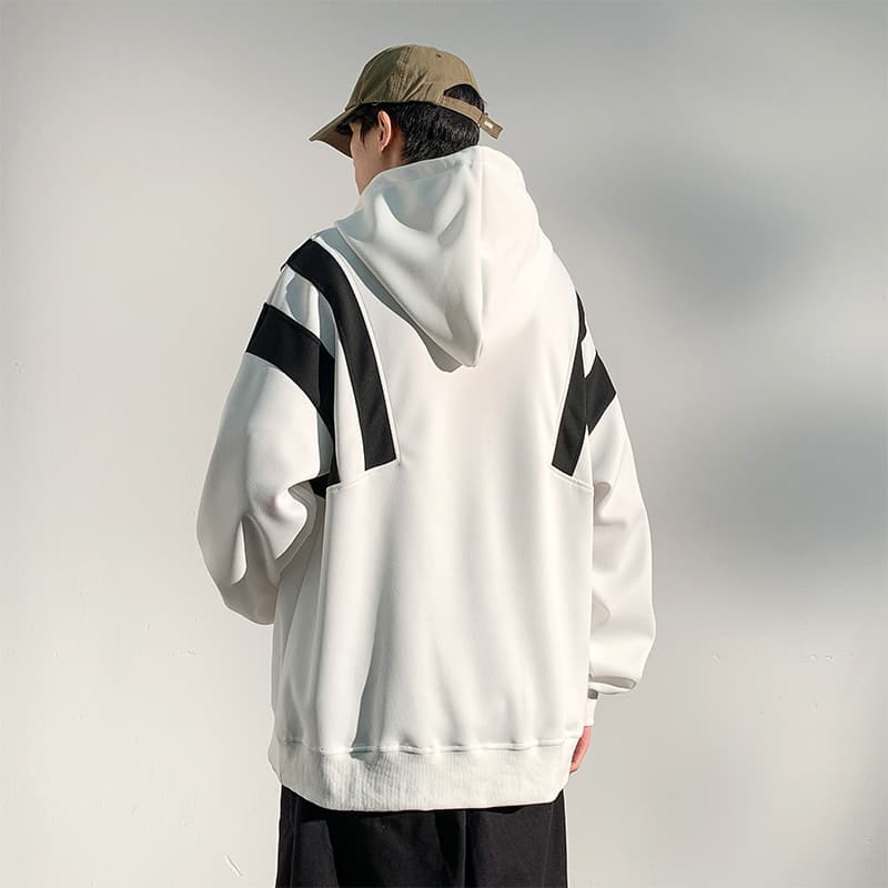 タートルネック メンズ 長袖 肩切替デザイン特大パーカー M~3XL