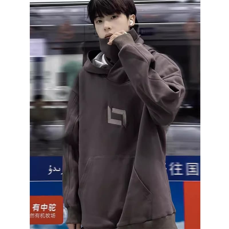 タートルネック メンズ 長袖 ハイネック幾何学ロゴパーカー M〜3XL