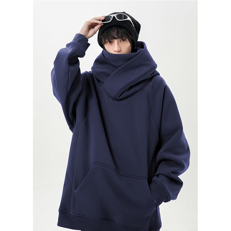 ボリュームネック裏起毛ゆったりパーカー メンズ S~3XL