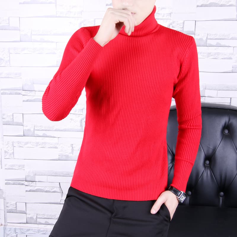 縦リブ編みタートルネックニットシャツ メンズ M~2XL