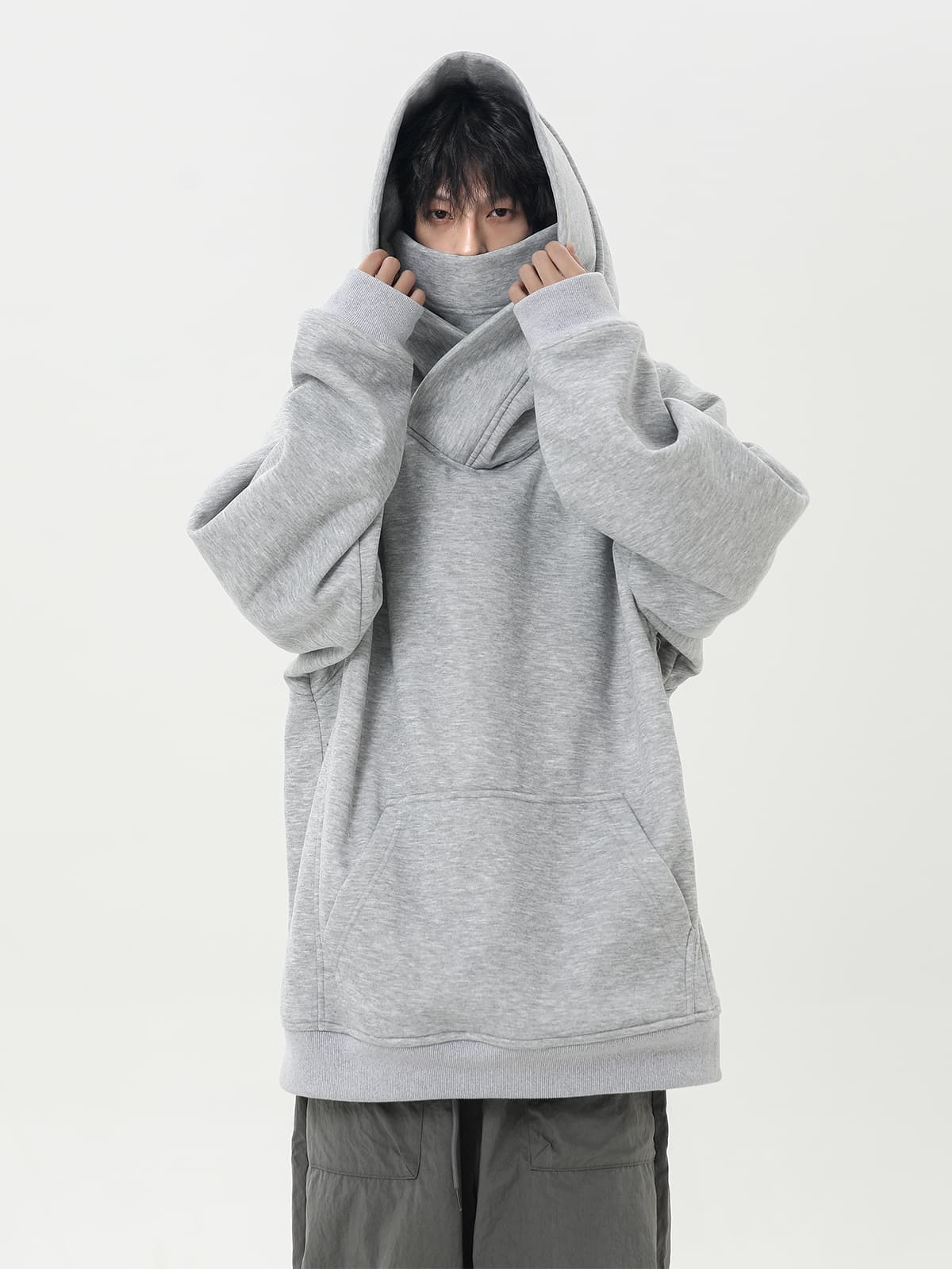 タートルネック メンズ 長袖 ハイネック大判パーカー M〜3XL