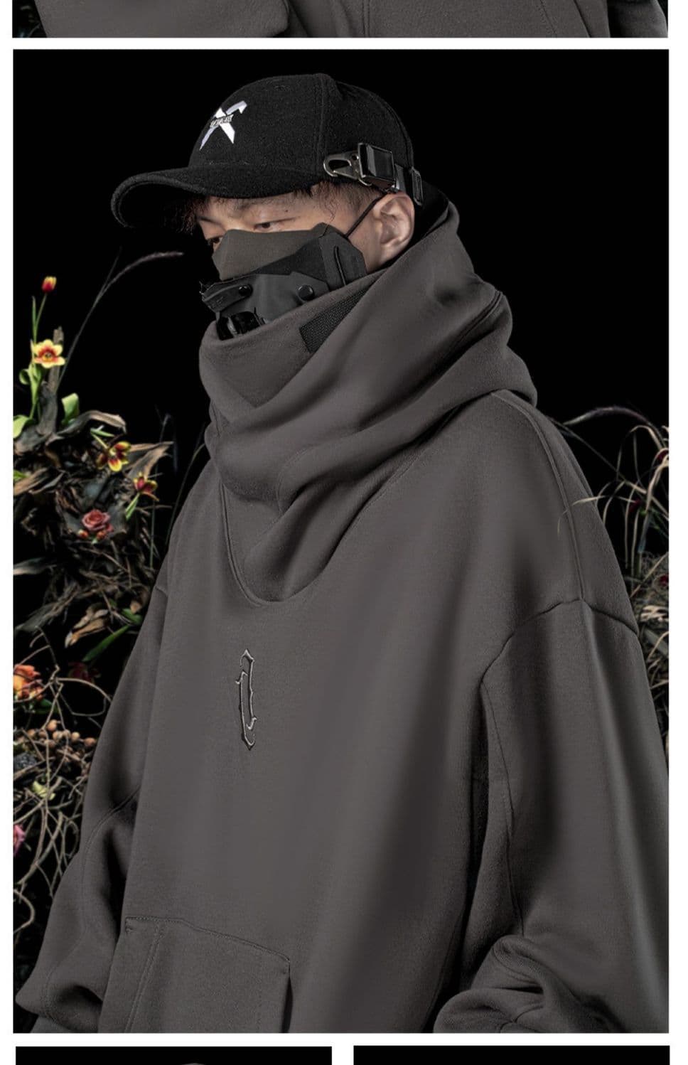 タートルネック メンズ 長袖 高襟オーバーサイズ防寒パーカー M~3XL