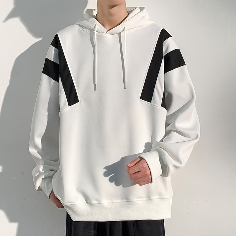 タートルネック メンズ 長袖 肩切替デザイン特大パーカー M~3XL