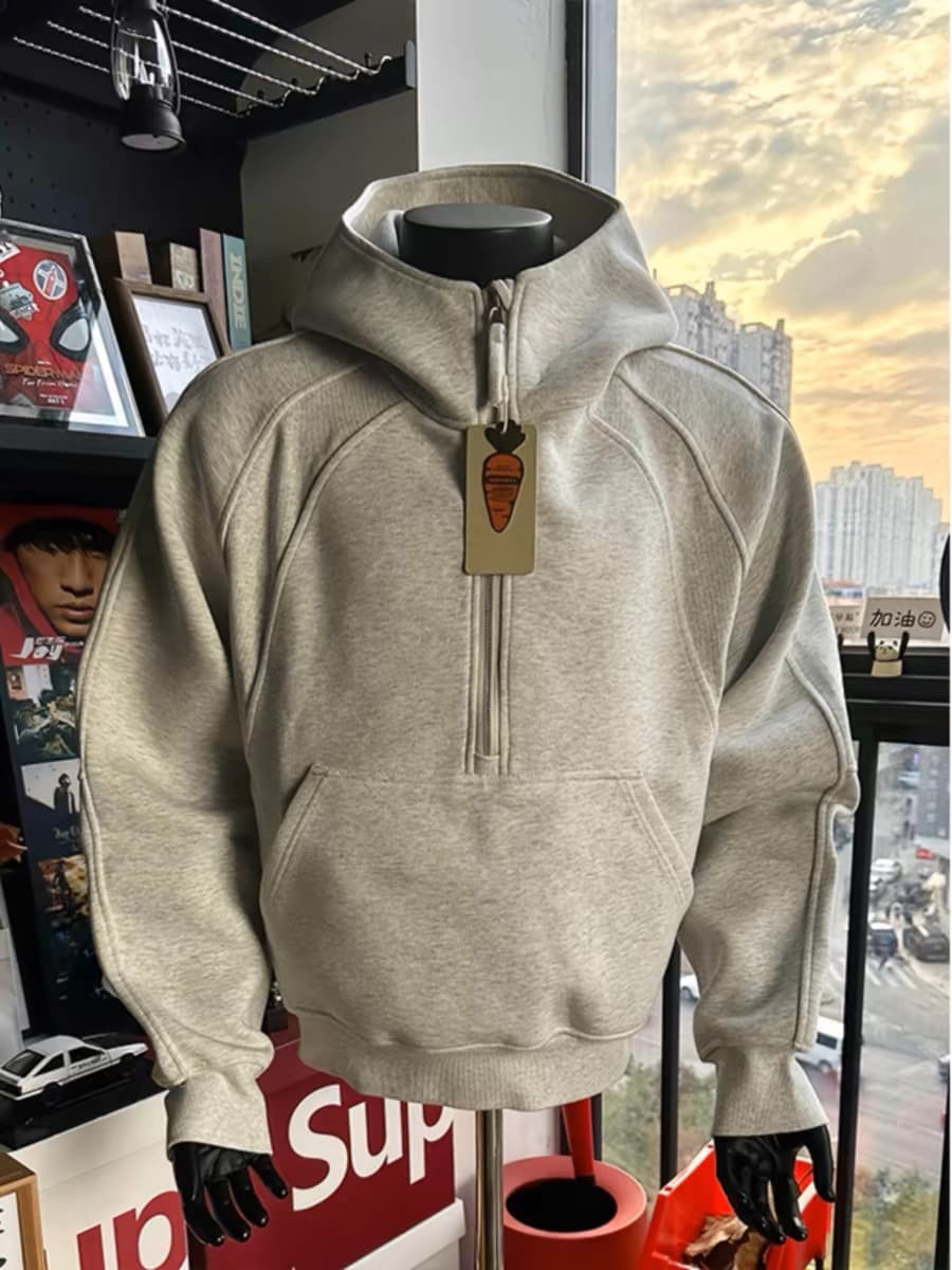 タートルネック メンズ 長袖 肩革デザイン ハーフジップ パーカー M〜3XL